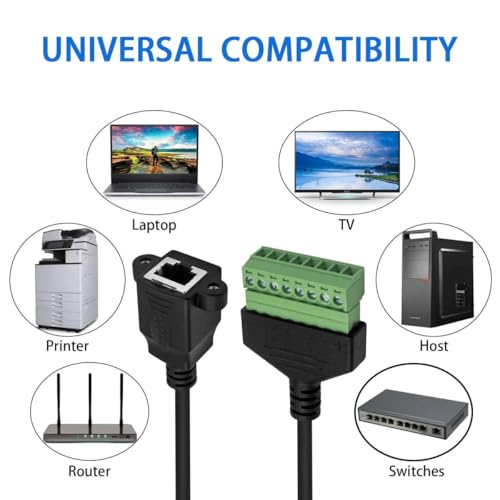 2Pcs RJ45 Female to 8Pin Screw Terminal Block Converter Ethernet Extender Network Adapter 1.97ft/60cm 8P8C Breakout Board Cable for Cat5 /6/7 AV CCTV Digital Internet CABLE-RJ45-8P-F - color: CABLE-RJ45-8P-F