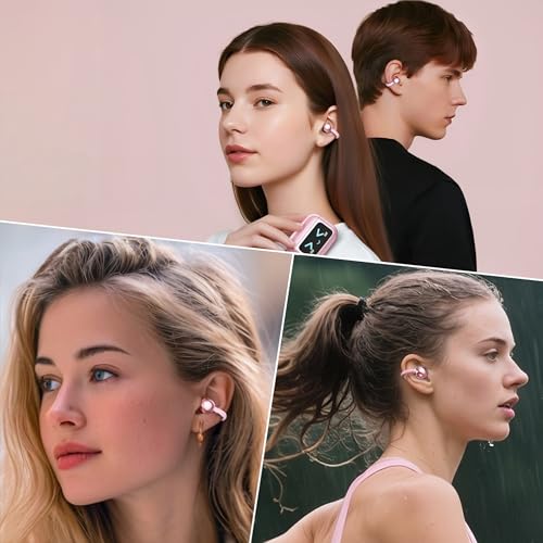 Open Ear buds,Clip On Earbuds Wireless with Touchscreen Case, Lightweight 4g , Bone Conduction Headphones for Running, Workouts , 50H Battery for Glasses wear , small ears,Bluetooth 6.0 , Rose Gold - color: Rose Gold