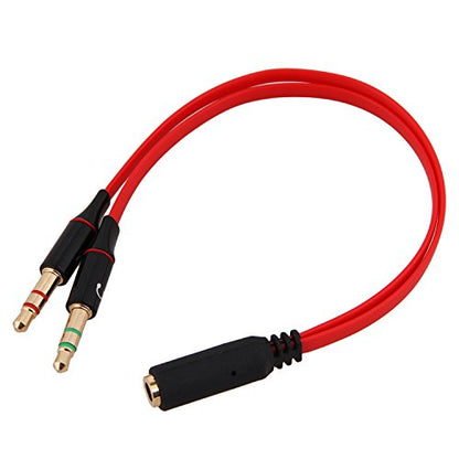 2 in 1 Combo Transducer Headphone Audio Cable Audio Line 3.5mm Audio Splitter Adapter for Microphone Earphone (Red) - color: Red