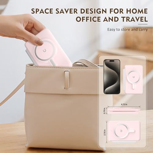 3 in 1 Wireless Charging Station for iPhone 17 16 15 14 13 12 Pro Max Plus – Foldable Magnetic Charger Pad for Apple Watch Series & AirPods – Fast Wireless Charging Dock for Travel & Home - color: Pink