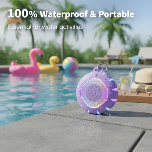 HEYSONG Waterproof Shower Bluetooth Speaker, Durable & Portable with Clear Sound, Ideal for Shower, Pool, Beach & Kayaking – Great Gift for Girls, Women & Men - color: Purple