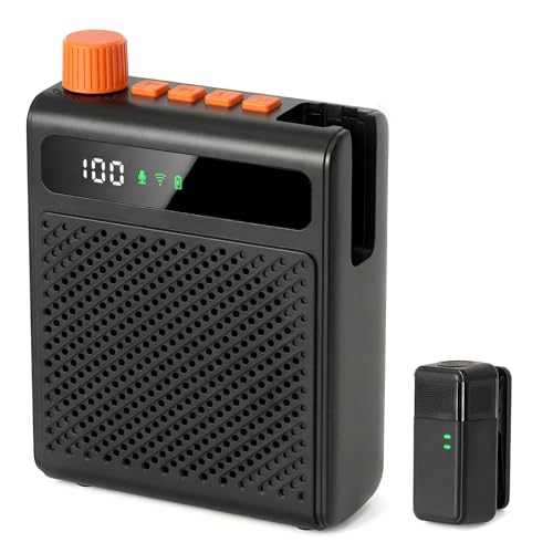 Wireless Voice Amplifier for Teachers with Microphone (Black) | Portable Rechargeable Bluetooth Speaker with Wireless Clip-On Mic Waist Strap for Classroom Teaching Public Speaking Training - size: 1-pack