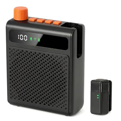 Wireless Voice Amplifier for Teachers with Microphone (Black) | Portable Rechargeable Bluetooth Speaker with Wireless Clip-On Mic Waist Strap for Classroom Teaching Public Speaking Training - size: 1-pack