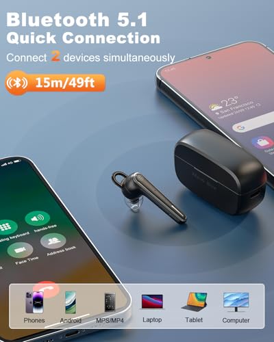 New Bee Bluetooth Earpiece Wireless Bluetooth Headset for Cellphone with 500mah Charging Case LED Battery Display, V5.1 Dual Mic Noise Cancelling Single Ear Hand-Free Headset for Office Call | 500mah Charging Case LED Battery Display, V5.1 Dual Mic ENC No