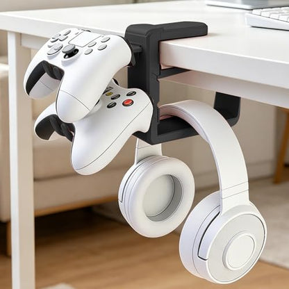 Rotating Headphone Stand with 360° Swivel, Adjustable Clamp-on Under Desk Headset Holder, Gaming Headphone Hanger (Black) - color: Black