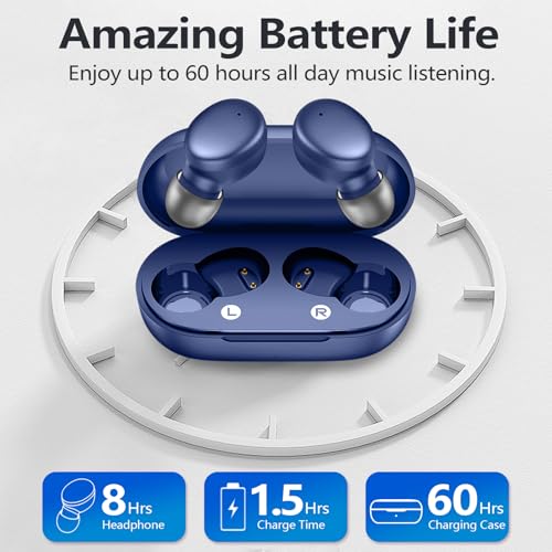 MOZOTER Mini Wireless Earbuds Bluetooth 5.3 in Ear Headphones Headsets | Light Weight,60Hrs Playtime Ear Buds with Charging Case,Smart Touch Control,Premium Sound with Deep Bass for Sport-Blue - color: Blue