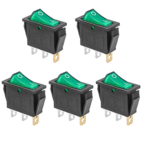 5Pcs Green LED On/Off 3Pin 2Position Mini Boat Rocker Toggle Switch - color: Green, size: AC 250V/15A 125V/20A - Not Pre-Wired