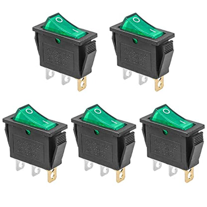 5Pcs Green LED On/Off 3Pin 2Position Mini Boat Rocker Toggle Switch - color: Green, size: AC 250V/15A 125V/20A - Not Pre-Wired