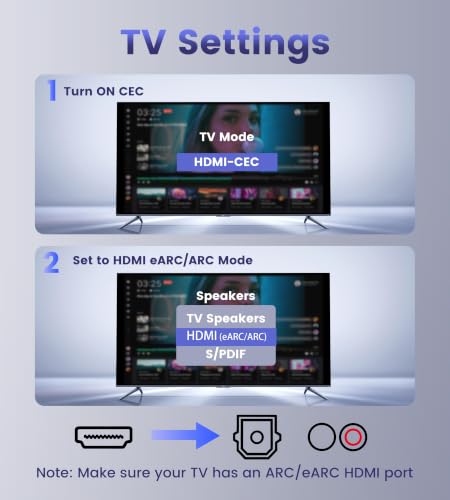 HDMI eARC Audio Extractor, ARC/eARC to HDMI Audio Converter with CEC Control, Support Dolby Atmos DTS-X 7.1 Surround Sound, TV Remote Control Volume & Power On/Off for Soundbar Amplifier (Black)