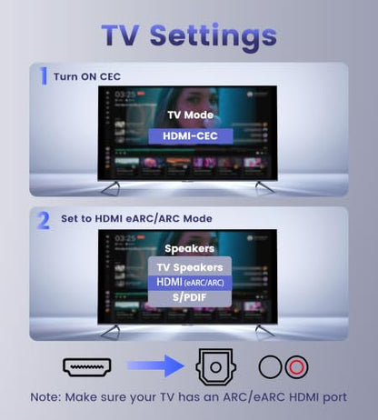 HDMI eARC Audio Extractor, ARC/eARC to HDMI Audio Converter with CEC Control, Support Dolby Atmos DTS-X 7.1 Surround Sound, TV Remote Control Volume & Power On/Off for Soundbar Amplifier (Black)