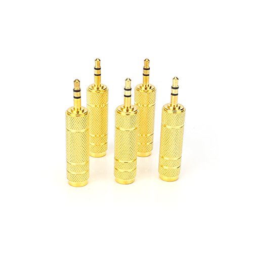 (5 Pack 3.5mm 1/8" Male Plug TRS to 6.35mm 1/4" Female Stereo Jack Adaptor-Gold Plated Converte,for Audio Earphone,Headphones ect - size: 3.5mm Male to 6.35mm Female (5-Pack)