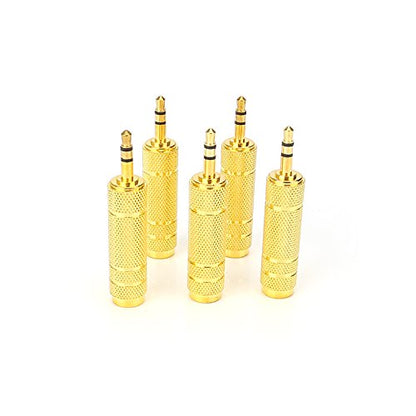 (5 Pack 3.5mm 1/8" Male Plug TRS to 6.35mm 1/4" Female Stereo Jack Adaptor-Gold Plated Converte,for Audio Earphone,Headphones ect - size: 3.5mm Male to 6.35mm Female (5-Pack)