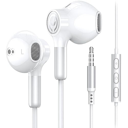 BENEWY Wired Earbuds 3.5mm Magnetic Earphones with Microphone Headphones | Noise lsolating, Clear Stereo, Ergonomic Design for iPhone, iPad,Smartphone, MP3 Players, Laptops and Other Audio Devices - color: White