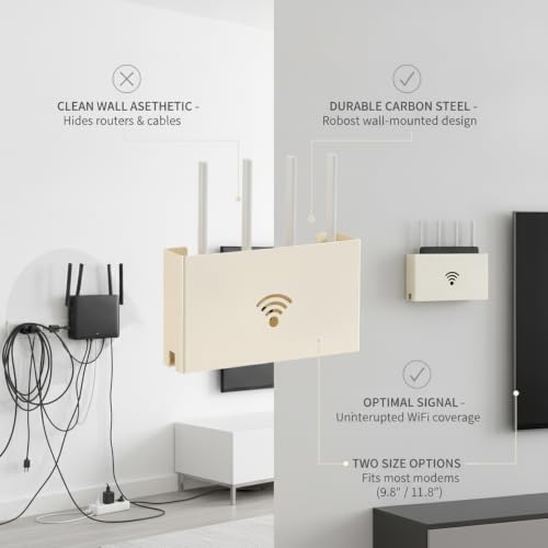 Wall-Mounted Audio-Visual Component Shelf, Carbon Steel Media Storage Rack in White, Fits 9.8 or 11.8 Inch Devices - size: 11.81 x 2.36 x 6.69 in