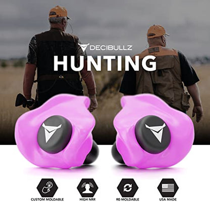 Decibullz Custom Molded Earplugs, 31dB Highest NRR, Comfortable Hearing Protection for Shooting, Travel, Swimming, Work and Concerts (Pink) - color: Pink