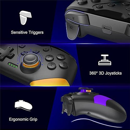 HUDOBBYE Switch Controller Wireless for Switch/Switch Lite/Switch OLED, Extra Switch Controller with Paddles, Programmable Switch Remote Control with Back Buttons,Wake-up,Turbo-Yellow Purple - color: Purple+Orange