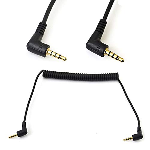Coiled Stereo Audio Cable, (1PCS) 90 Degree Right Angle 3.5mm Male to Male Jack 4 Pole TRRS Extension Aux Audio Coiled Spiral Cable(TRRS M/M)