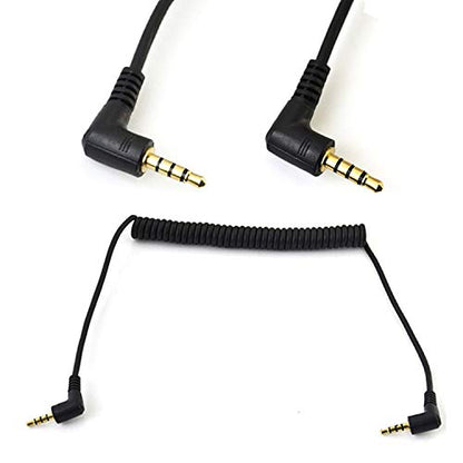 Coiled Stereo Audio Cable, (1PCS) 90 Degree Right Angle 3.5mm Male to Male Jack 4 Pole TRRS Extension Aux Audio Coiled Spiral Cable(TRRS M/M)