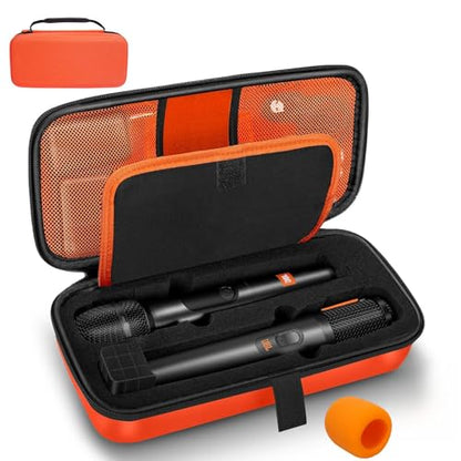 Wireless Microphone Case Compatible with JBL Wireless Two Microphone System & Dual Partybox Mics, Handheld Dual Mic Travel Bag for Singing & Karaoke, with 2 Mic Covers | Waterproof & Dirt Resistant - color: Upgrade-Orange