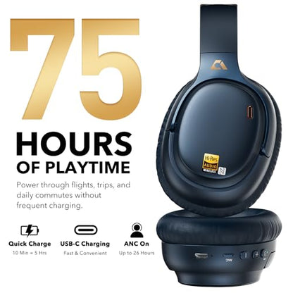 1Mii E700 Noise Cancelling Headphones Bluetooth Wireless Hi-Res LDAC,Indigo | Hybrid ANC, 75H Battery, Deep Bass, Comfortable Over Ear for Commuters & Traveler, aptX Low Latency for TV & Airplane - color: Indigo