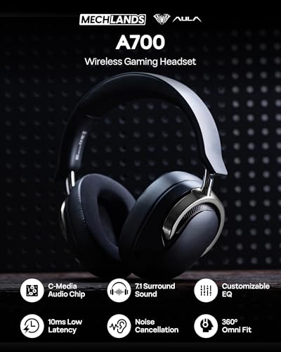 MechLands AULA A700 Wireless Gaming Headset with 7.1 Surround Sound, 50mm Driver, 2.4GHz/BT/Wired, Gaming Headphone with Noise Canceling Mic, RGB Light, 40H Battery, for PS4/PS5/PC/Switch (Black Grey) - color: Black Grey