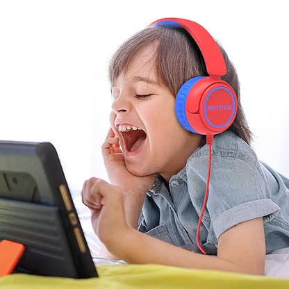 IMYB Kids Headphones Wired, Stereo Foldable Tangle-Free 3.5mm Jack Adjustable On-Ear Headphones for Kids/Toddlers/Children/Teens/Boys/Girls/School/Ipad/Tablet/Kindle/Phones/Travel/Plane (Red) - color: Red