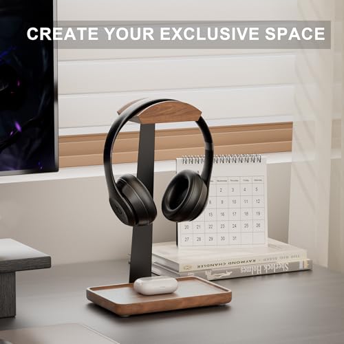 Wooden Headphone Stand, Wood Headset Stand for Desk
