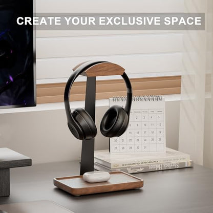 Wooden Headphone Stand, Wood Headset Stand for Desk
