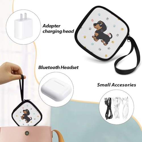 Cute Dachshund Case Earphone Carrying Case Cell Phone Accessories Storage Bag with Handle for Earphone,Flash Drive, Charging Cable, Key Wall Charger - color: Cute Dachshund
