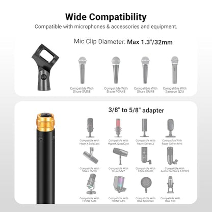 NEEWER Desk Microphone Stand, Adjustable Table Top Mic Holder Mount with Clip and 3/8" to 5/8" Adapter Compatible with Blue Yeti Snowball HyperX QuadCast SoloCast Shure, Max Load 3.3 lbs, MS015 - style: MS015