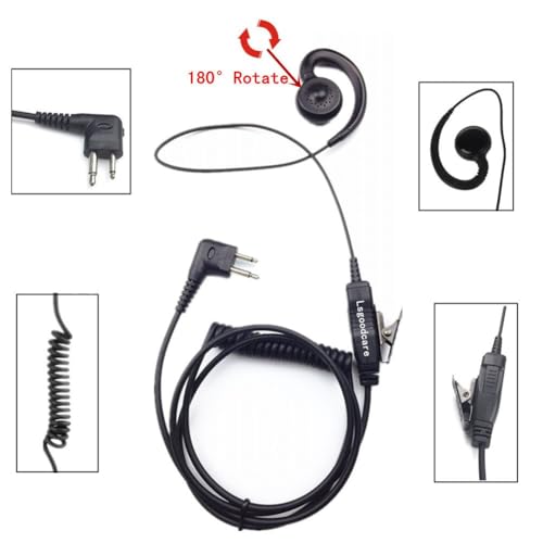 Lsgoodcare 2 Pin Swivel Earpiece Earhanger Earhook Headset with 180 Degree Swivel Earphone (PTT and Mic) Compatible for Motorola CLS1410 CP200 CP88 CP100 CP040 Walkie Talkie 2 Way Radio, (2pcs)