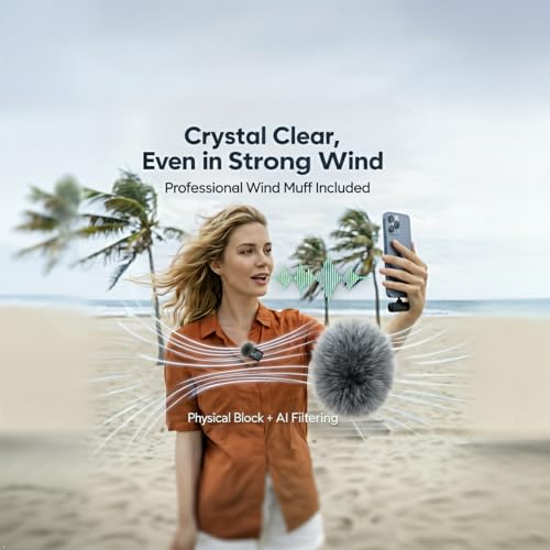 Mini Wireless Lavalier Microphone Noise Cancelling for iPhone,Android Lapel Mic with Charging Case Clip on Microphone Wireless Microphone for Vlogging, YouTube, TikTok Content Creator, Video Recording