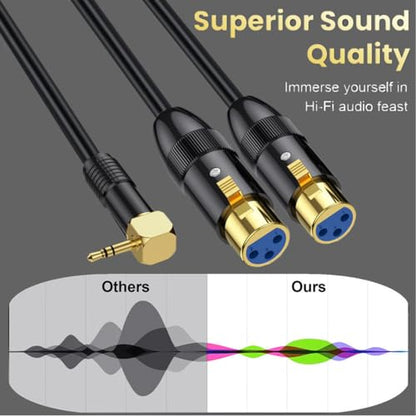 90Deg 3.5mm Mini Jack Stereo Male to 2 XLR Female Microphone Connector 0.5m | Right Angle XLR to 3.5mm Y Splitter Cable, 1/8 inch TRS to Dual XLR Female Cord for Laptop, Camera, Sound, DV - size: 50 cm