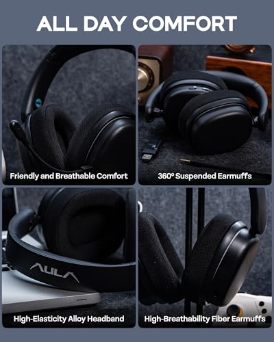 EPOMAKER X Aula G7 Pro Wireless Gaming Headset, Dual Mode BT5.3 & 2.4GHz - color: Black
