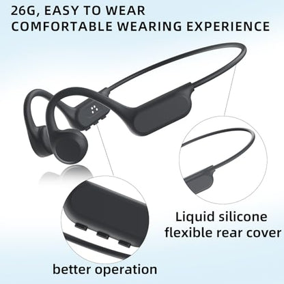 Sports bone conduction headphones, 6.0, wireless open-air headphones, with microphone, battery life up to 15 hours, IP68 waterproof rating, suitable for running and fitness exercises (black)