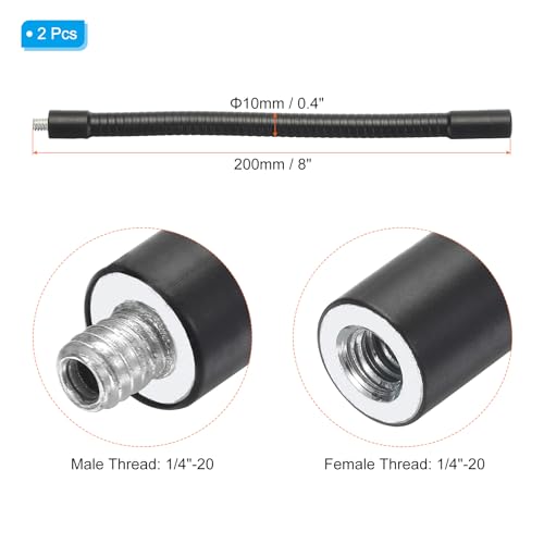 PATIKIL 8" Gooseneck, 2 Pcs 1/4"-20 Female to Male Thread Metal Universal Hose Flexible Arm Gooseneck Tube Extension Holder for Action Camera, Phone, Microphone, Black - size: 8 Inch