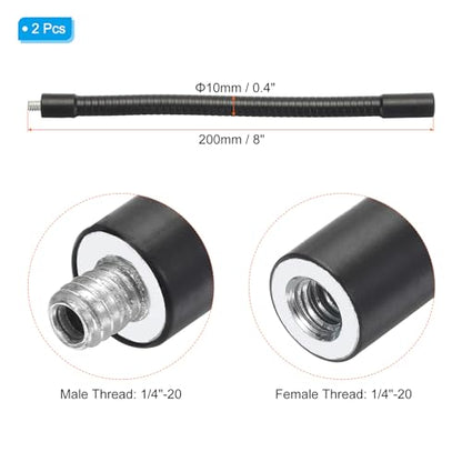 PATIKIL 8" Gooseneck, 2 Pcs 1/4"-20 Female to Male Thread Metal Universal Hose Flexible Arm Gooseneck Tube Extension Holder for Action Camera, Phone, Microphone, Black - size: 8 Inch