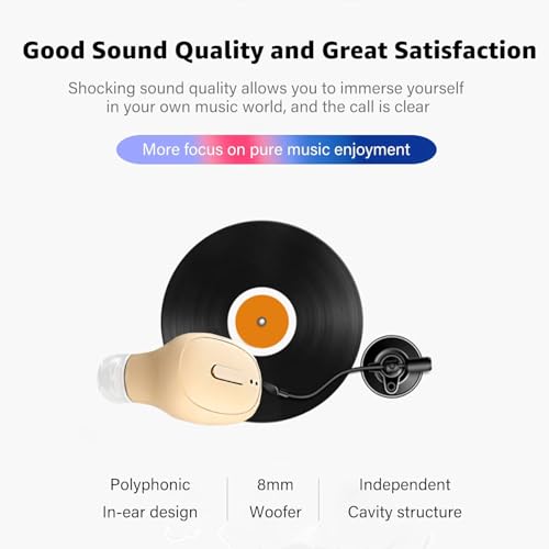 Single Bluetooth Wireless Earbud, Mini Invisible in-Ear Wireless Bluetooth Headphone 12 Hours Super Long Battery Life Suitable for Sports Work and Sleep- Beige - color: Beige
