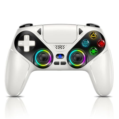 Gamrombo LED Wireless Controller for PS5, Compatible with PS5 Pro/Slim/PC, Dual Vibration, Macro/Turbo Function, 3.5mm Audio Jack, 6-Axis Motion Control Gamepad with Speaker(White) - color: White
