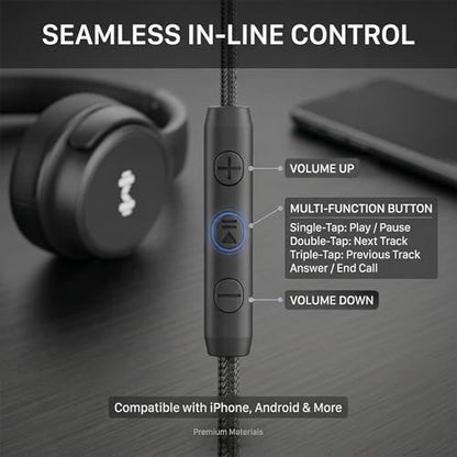 Wired Over-Ear Headphones, Mic, 3.5mm, USB-C Adapter, Black | Over-ear comfort with inline mic, volume control, 3.5mm jack, and USB-C adapter for phones, laptops, PCs, and tablets. - color: Black
