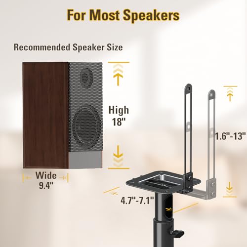 Mounting Dream Height Adjustable Speaker Stands for Bookshelf Speakers | Pair Floor Stand for Satellite & Small Speakers, Surround Sound stand for Bose Polk JBL Sony Yamaha and Others - 11LBS MD5402 - size: 9.4" W x 18" H Speaker