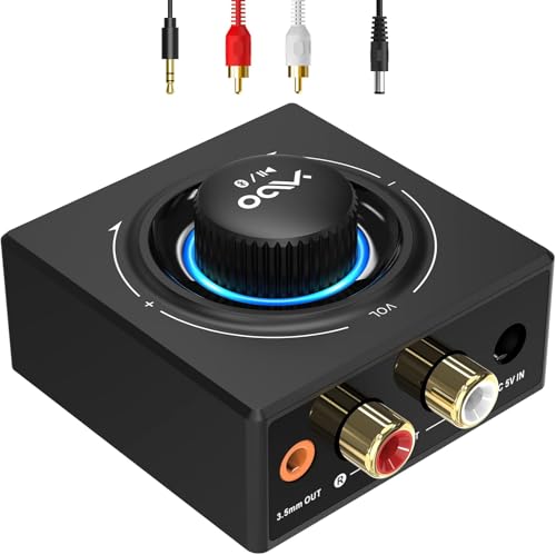 YMOO B06T3 Bluetooth 5.3 Receiver, 100ft RCA Bluetooth Audio Adapter for 3.5mm Jack AUX HiFi Home Stereo/Speaker from Smartphone/Tablet/Laptop, Dual Link for Two Speakers, SBC AAC Audio