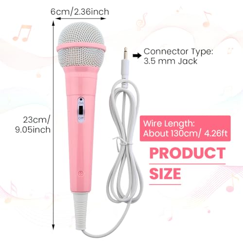 Wired Microphone, Wired Dynamic Microphone 3.5mm Jack Lightweight No Battery for Kids Singing Mechine Home (Pink)