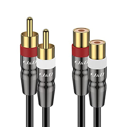 J&D 2 RCA Extension Cable Male to Female, Copper Shell Gold-Plated 2RCA Male to 2RCA Female Cable Stereo Audio Extender Cord Adapter, 3 Feet - size: 3 Feet