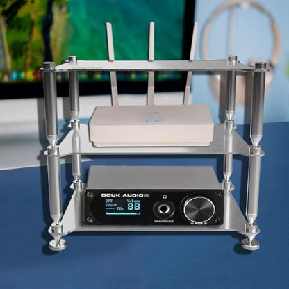 Desktop HiFi Audio Rack Metal Small AV Media Stand 3-Tier Desk Shelf Organizer Stereo Component Tower Cabinet Split Rack Holds for CD Record