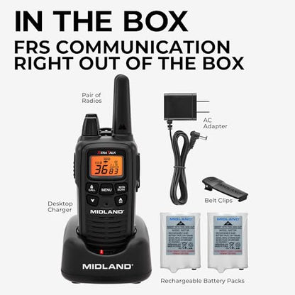Midland - LXT600VP3, 36 Channel FRS Two-Way Radio - Up to 30 Mile Range Walkie Talkie, 121 Privacy Codes, NOAA Weather Scan + Alert (Pair Pack) (Black) - style: Pair Pack
