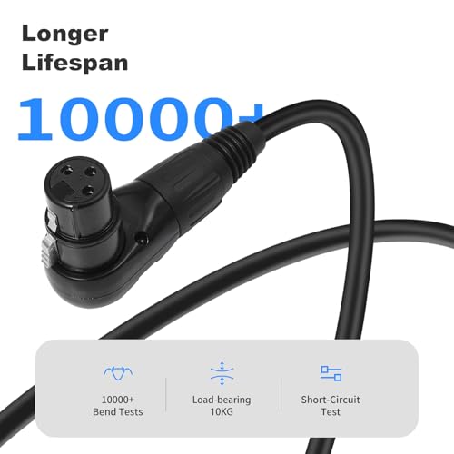Right Angle XLR Male to Female Cable 1FT, 2Pack, Black, 90 Degree Male to Female Microphone Cable Cord, 3Pin XLR Adapter for Sound Devices Mixer Recorder - size: 1FT, style: R/A Male to FM