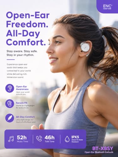 On Ear Headphones Bluetooth 5.4, Noise Cancelling Open Ear Headphones Wireless, Water-Drop Shaped Clip On Sport Headset Bluetooth with 4 Microphone, Comfort Fit Earphones with Long Battery Life - color: white-silver-white
