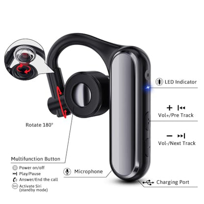 Open Ear Bluetooth 5.4 Headset, Wireless Mono Earpiece | ENC Noise Cancelling Mic, 30H Talk Time, Single Ear, iPhone Samsung Android Compatible
