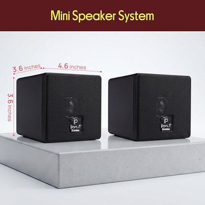 3" Mini Cube Bookshelf Speakers - 100W Small Bookshelf Speakers w/ 3" Paper Cone Driver, 8 Ohm - Passive Audio Book Shelf Speaker Pair For Home Theater Stereo Surround Sound - Pyle Home PCB3BK (Black) | 3 Inch Full Range Speakers for Home Cinema, Wall Mou